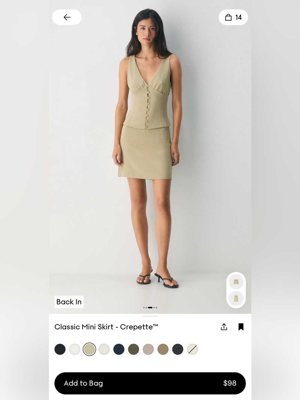 Aritzia Wilfred Crepette Mini Skirt – Martini Olive – Size 8 - Picture 5 of 12